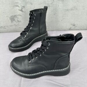 Madden Girl Womens‎ 6.5 Black Combat Boots Lace Up Side Zip Platform Sole Chunky